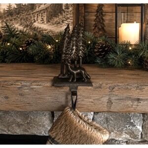 Cast Iron Wolf Stocking Holder Bronze Woodland Cabin Mantel Christmas Decor F/W